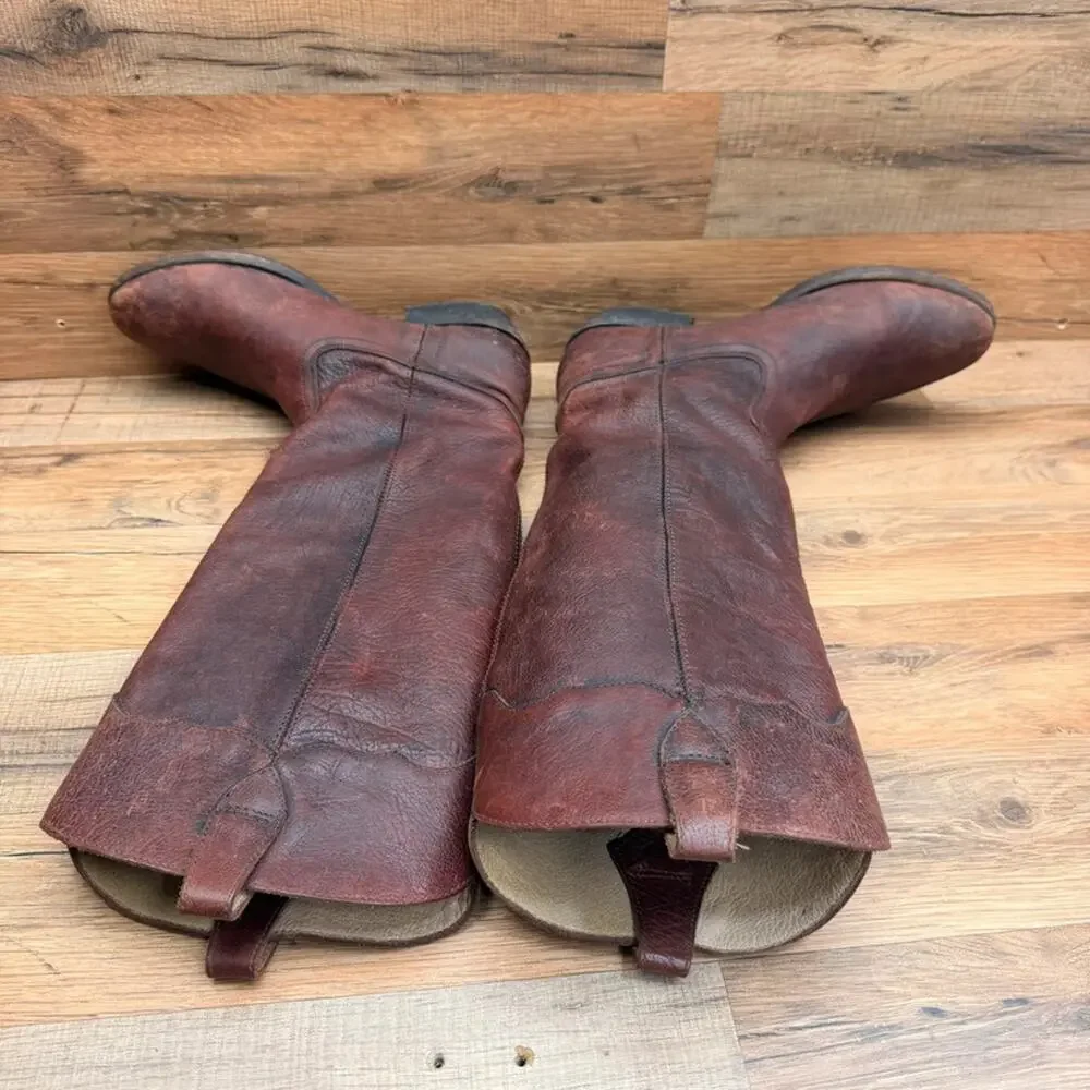 FRYE Carson Lug size 8.5B  Brown Leather campus Riding Boots 77203